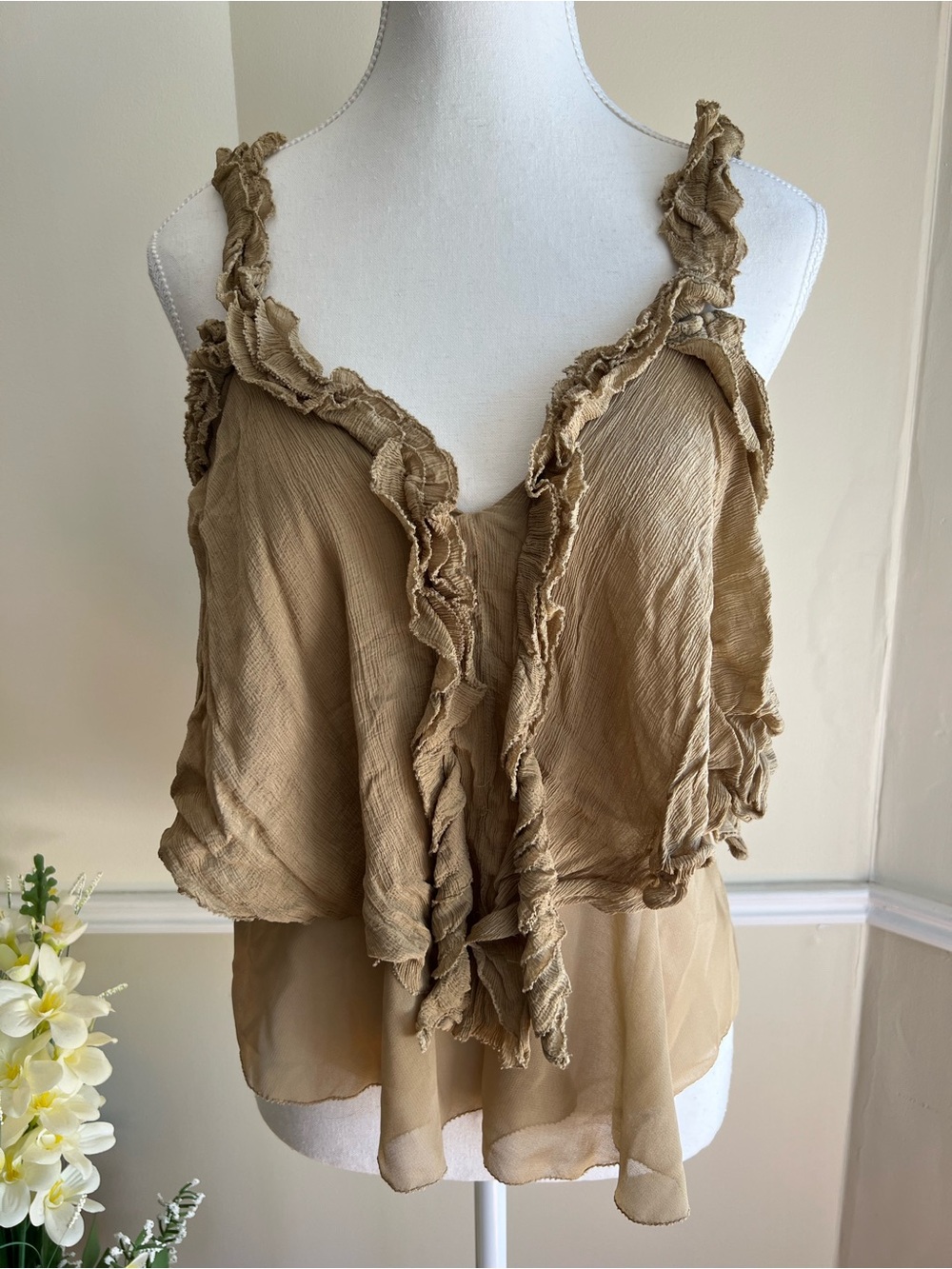Zara Ruffled Camisole in Light Tan